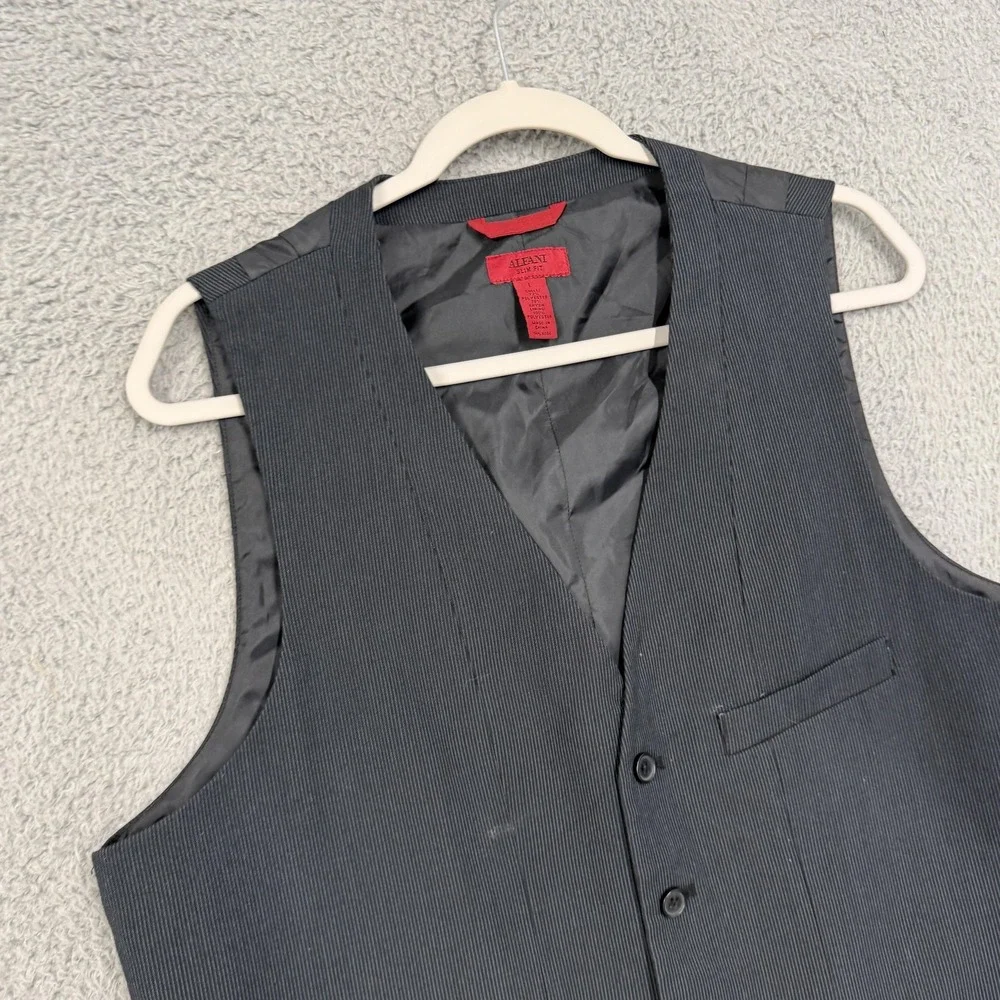 Alfani Vest Mens Large Black Pinstripe Slim Fit Dress Suit Formal Wedding‎